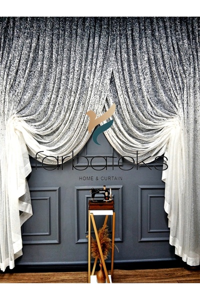 farbateks Top Colored Gray Anthracite Smoked Sprinkle Theater Double Breasted Tulle Curtain