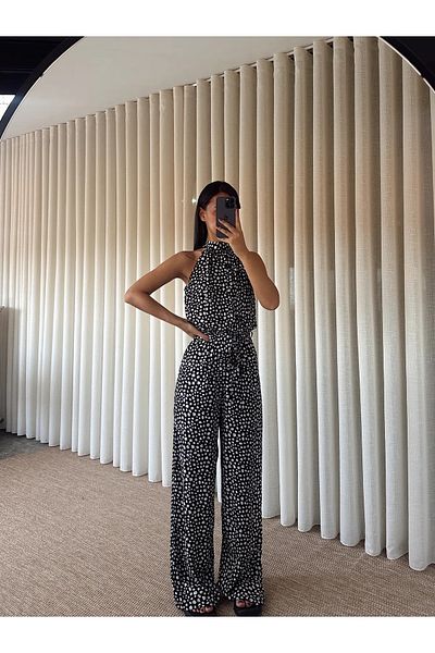 jöns since 1997 Women's Zero Sleeve Waist Elastic Patterned Belted Jumpsuit