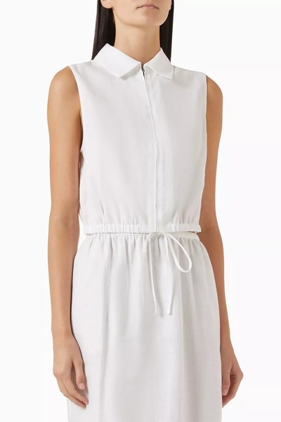 12storeez Sleeveless Linen Top with Zipper and Stylish White
