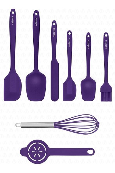 Mena Rise Şirinshop Drongo Heat Resistant Fireproof Non-Stick Silicone Spatula Set 8 Pieces Purple 1108107