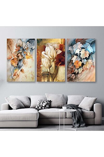 SND ثلاث لوحات قماشية بتصميم مودرن مع برواز فضي مجوف