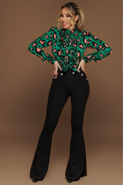 Atmosphere Fashion Pantaloni evazați negri cu nasturi argintii