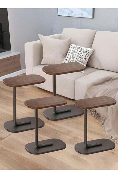 Taimi 4 pieces C-Shaped Side Table 45x30x63cm - Brown Color With Black Frame