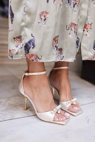 ANGELİNA JONES Zlatko Women's Beige Satin Heelled Evening Sandals