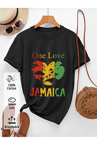 CLASİVA تي شيرت برقبة دائرية كبيرة الحجم مطبوع للجنسين من جامايكا