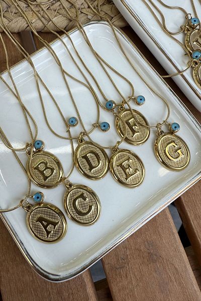 My Joyas Design Steel Evil Eye Beaded Letter Necklace 47cm