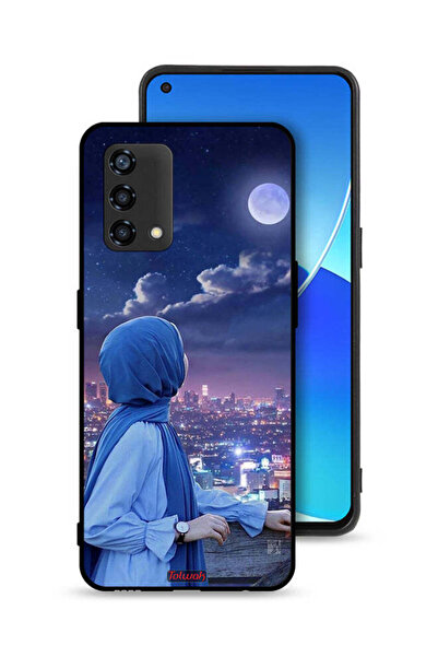 Tolwak غطاء حماية لهاتف Oppo Reno6 Lite بطبعة فتاة محجبة تنظر إلى القمر
