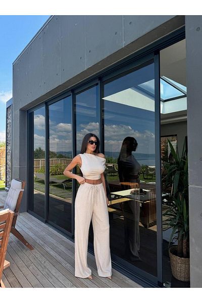 Le'amore Shoulder Detailed Blouse/Pants Set