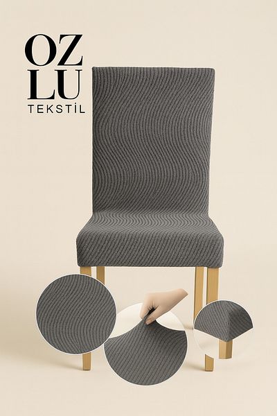 Özlü Home Κάλυμμα καρέκλας Jacquard, Ελαστικό, Ελαστικό κάλυμμα καρέκλας, 1 Τεμάχιο ΑΝΘΡΑΚΙΤΗΣ