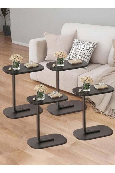 Taimi 4 pieces C-Shaped Side Table Elegant Design with Metal Frame 45x30x60cm - Black