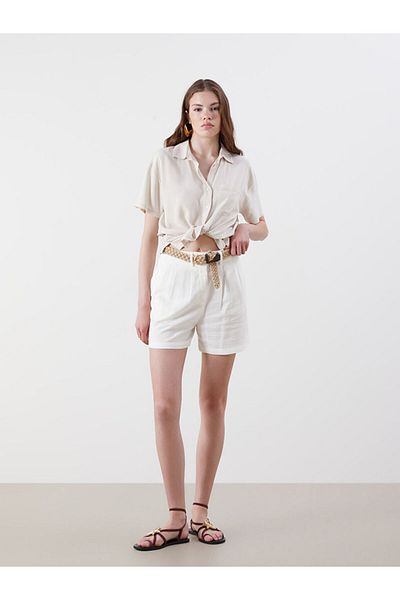 LC Waikiki New Season Women's Pleated Shorts with Belted Waist - S5Ot44Z8