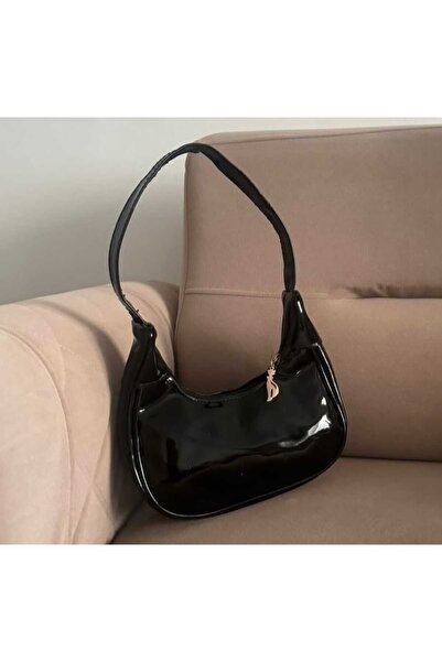 Skygo Mini Black Patent Leather Baguette Handle Bag