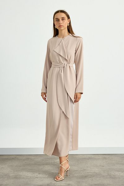 Birgül Bektaş Mink Collar Detailed Belted Dress