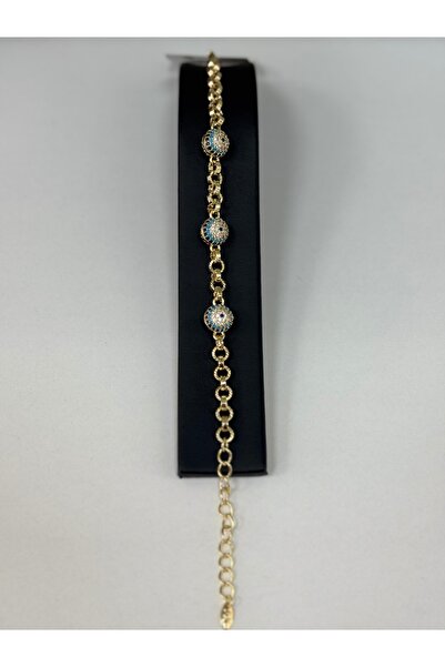 VLDORO Steel Bracelet with Gold Color Chain and Evil Eye Bead Detail