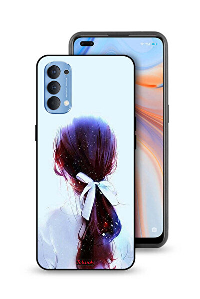 Tolwak غطاء حماية Oppo Reno4 4G بتصميم ربطة شعر مع رباط شعر وفن فتاة