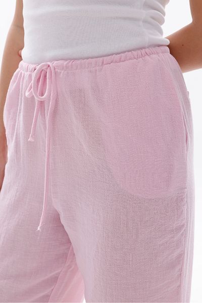 LA PANTE Elastic Waist Lace-Up Woven Pink Trousers