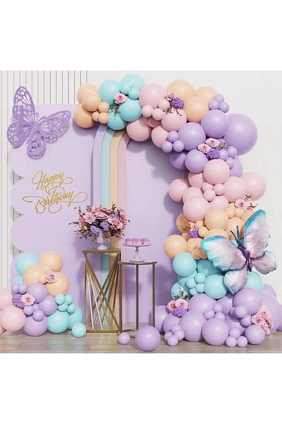 Baloane Vesele Macaron Balloon Arch with Butterfly 148 Pieces ARC158
