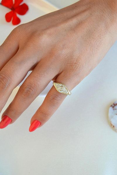 Sacce Scarves&Accessories Zircon Stone Eye Figured Pinky Ring – Nazar Model