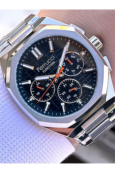 Ferrucci Inner Functions Active Calendar and Day 30m Water Resistant Steel Cord Men's Wrist Watch Vs.Bl