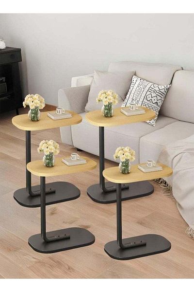Taimi 4 pieces C-Shaped Side 45x30x60cm - Wooden Color With Black Frame