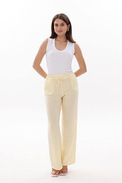 LA PANTE Elastic Waist Lace-Up Woven Yellow Trousers