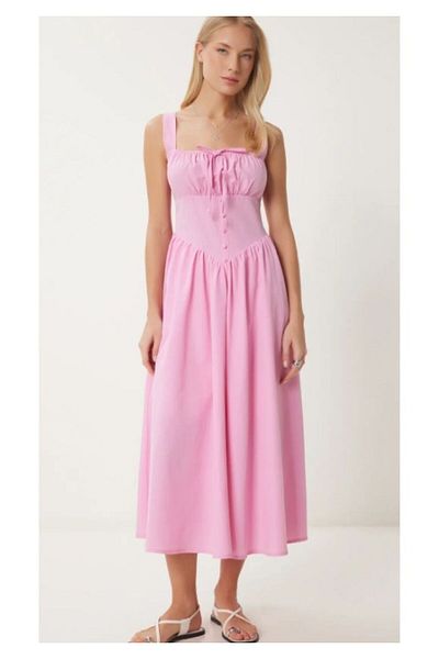 BUSEM Ls0000020 Bsm Suspender Waist Corset Button Detail Midi Dress