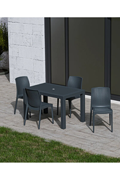 ZİYNET HOME 70x120 cm Rattan 4 Kişilik Masa seti Kolsuz Sandalye Bahçe Teras ...