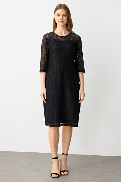 Ekol Yarım Kol Dantel Elbise