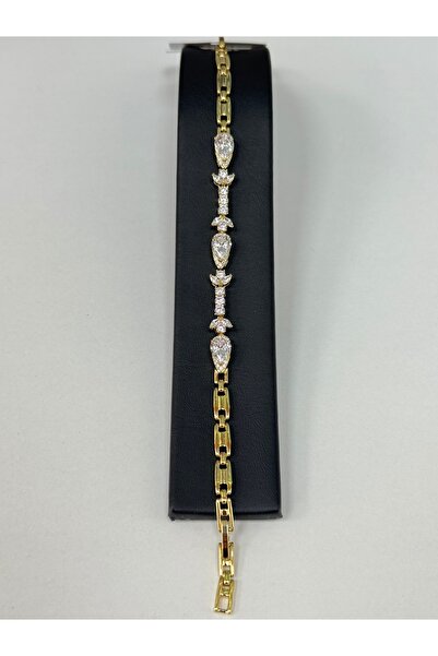 VLDORO Steel Bracelet with Gold Color Drops and Round Stone Details