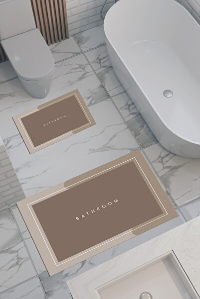THEMODERNHANE Bathroom Desenli Eko Banyo Paspası, Kaymaz Taban, Makinada Yıka...