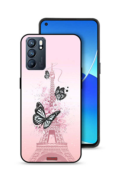 Tolwak غطاء حماية لهاتف Oppo Reno6 5G بنقشة فراشات على برج إيفل
