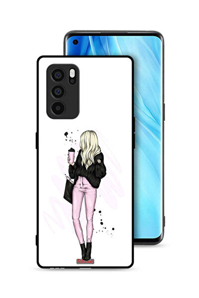 Tolwak غطاء حماية لهاتف Oppo Reno6 Pro 5G، رسم فتاة تحمل كوب قهوة