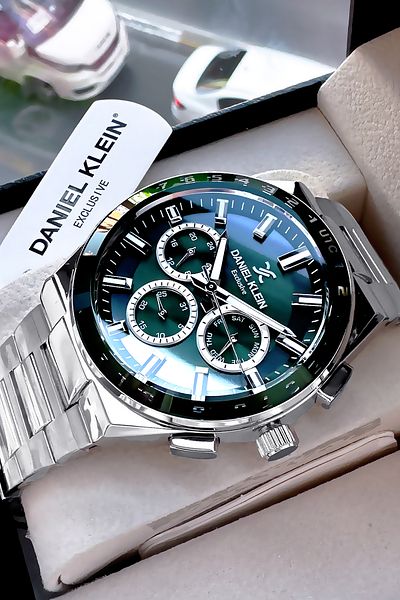 Daniel Klein Exclusive Groom's Men's Watch Waterproof Silver Green - Steel Band Gift Bracelet Dke2136C6