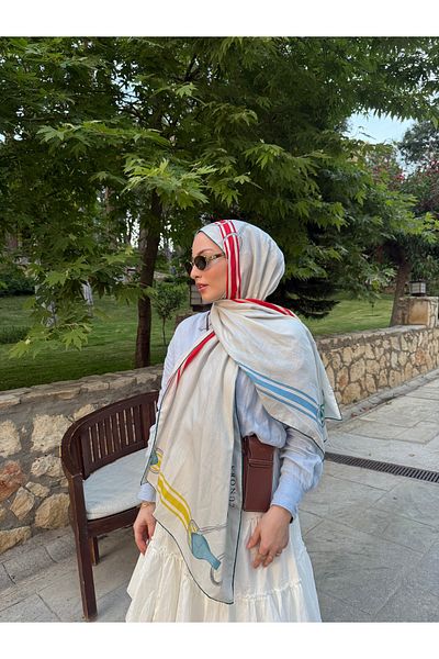 Lunora Şal de mătase din bumbac cu dungi