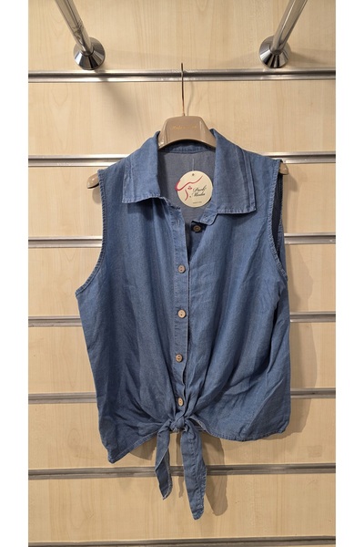 Park Moda Cămașă din denim italian cu cravată