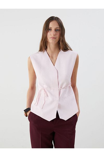 LC Waikiki Pink V-Neck Linen Blend Women's Classic Vest