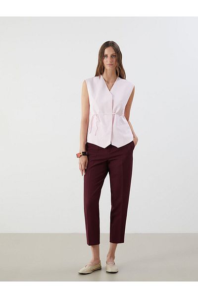 LC Waikiki Pink V-Neck Linen Blend Women's Classic Vest