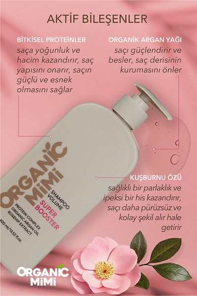 ORGANİC MİMİ Natural Argan Oil Shampoo, Volumizing Hair Care for Fine Hair, 400 ml