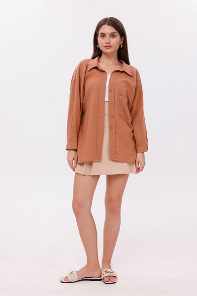 LA PANTE Off Shoulder Brown Shirt with Front Pocket