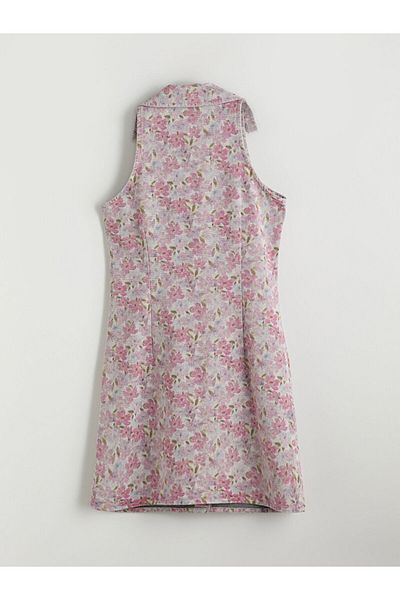LC Waikiki New Season Shirt Collar Floral Jean Dress - S5O037Z8