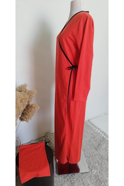 Plistre 1998_Practical Side Tie Double Breasted Piping Belted 100% Cotton Fabric Hijab Prayer Dress