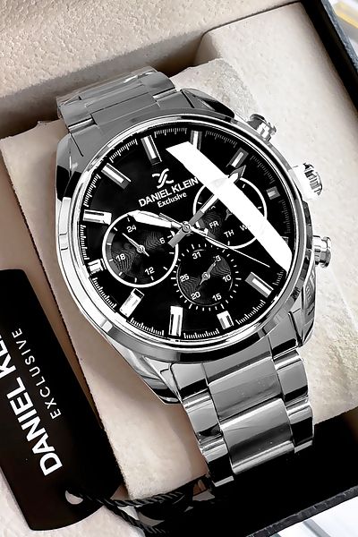 Daniel Klein Exclusive Men's Wrist Watch 3 Atm Waterproof Silver Black Color Steel Cord Gift Bracelet Dke2134C3