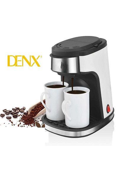 Denx Automatic drip coffee maker for espresso, tea and milk with a double stainless steel cup