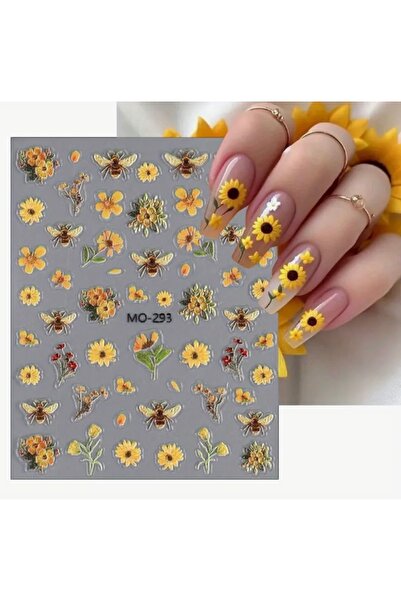 AEÇTASARIM 1 Adet Kabartmalı Arı ve Çiçek Tırnak Süsleme Stickerı, Nail Art S...