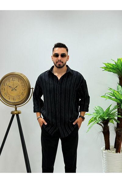 JACK CAPRİO Мъжка раирана риза от нов сезон, стандартна кройка, без да се вижда коремчето, плат Louis