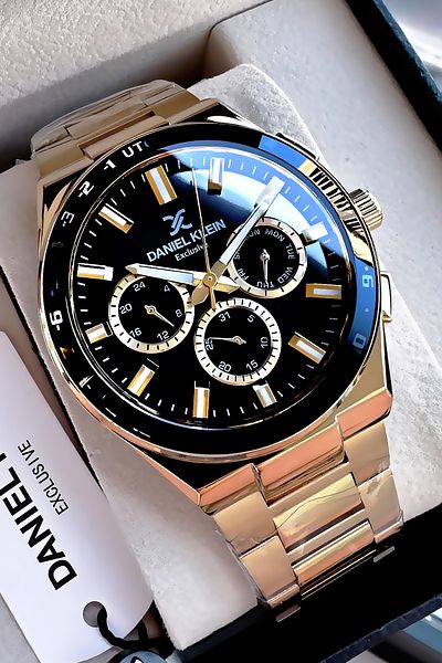 Daniel Klein Exclusive Groom's Men's Watch Waterproof Gold Black - Steel Band Gift Bracelet Dke2136C2