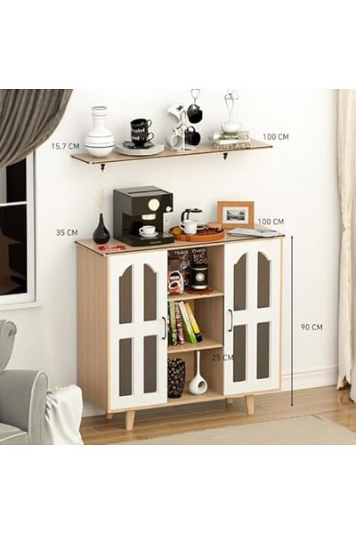 AGD Coffee Corner Storage Cabinet, Kitchen Sideboard with Shelves and Doors, Microwave Oven