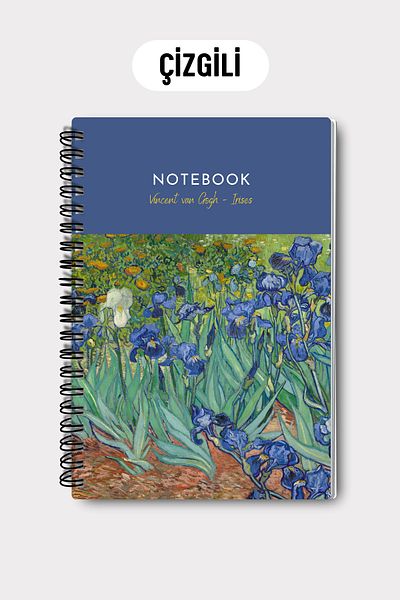 Eldesen Tasarım Van Gogh A5 Spiral Line School Notebook, 50 Sheets 100 Pages, Cardboard Cover Notepad