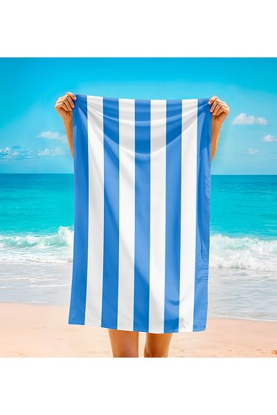 Home 3D Digital Blue Stripes Beach Towel