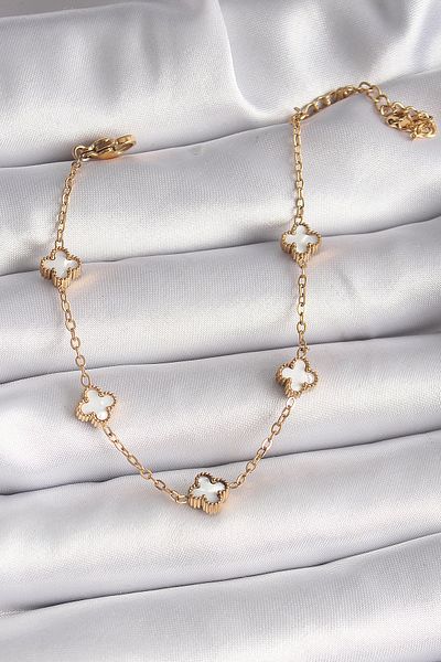 Clariss 316L Steel Gold Color White Baby Boy Clover Model Women's Bracelet